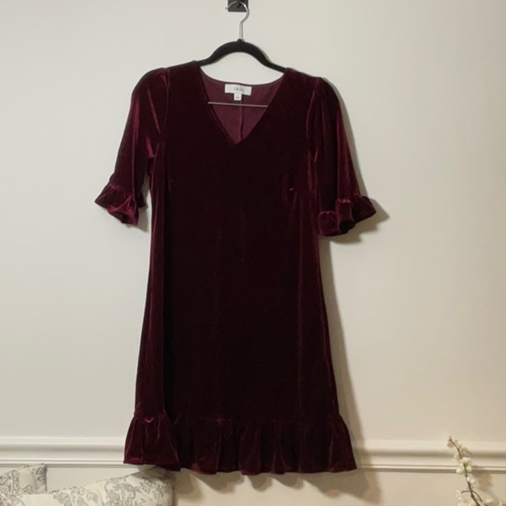 CeCe Red Ruffled Midi Dress V-Neck Flutter Sleeves